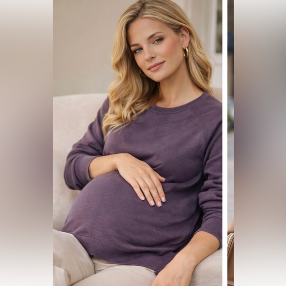 Maternity Sweater Purple Cotton Blend - Picture 3 of 9